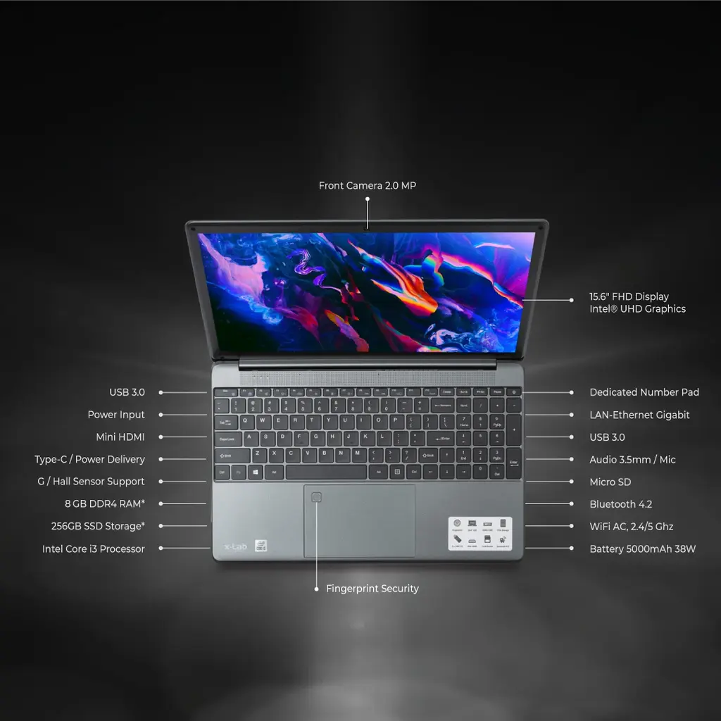 xLab x-Book Series XL-156P Laptop- i3, 8GB RAM, 256GB SSD, Fingerprint Security, 15.6 Full HD Display